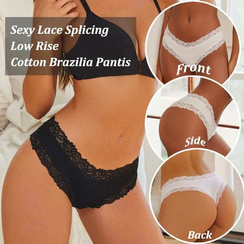 5PCS/Set Women Lace Seamless Cotton Panties Sexy Brazilian Pants Ribbed Breathable Girls Underwear Soft Plus Size Lingerie S-XL - A-1 Thread Vault