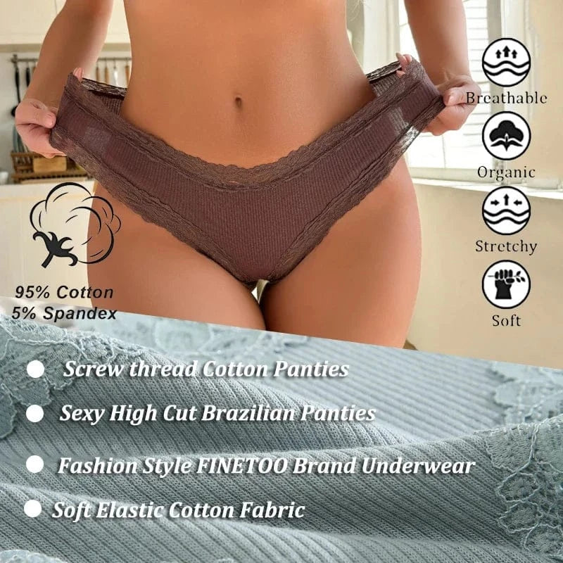 5PCS/Set Women Lace Seamless Cotton Panties Sexy Brazilian Pants Ribbed Breathable Girls Underwear Soft Plus Size Lingerie S-XL - A-1 Thread Vault