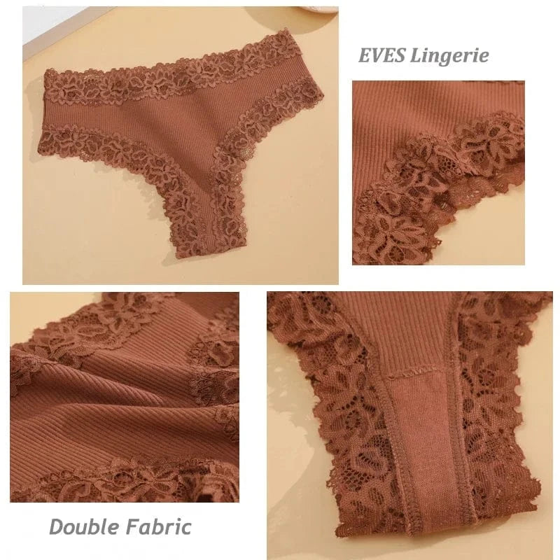 5PCS/Set Women Lace Seamless Cotton Panties Sexy Brazilian Pants Ribbed Breathable Girls Underwear Soft Plus Size Lingerie S-XL - A-1 Thread Vault
