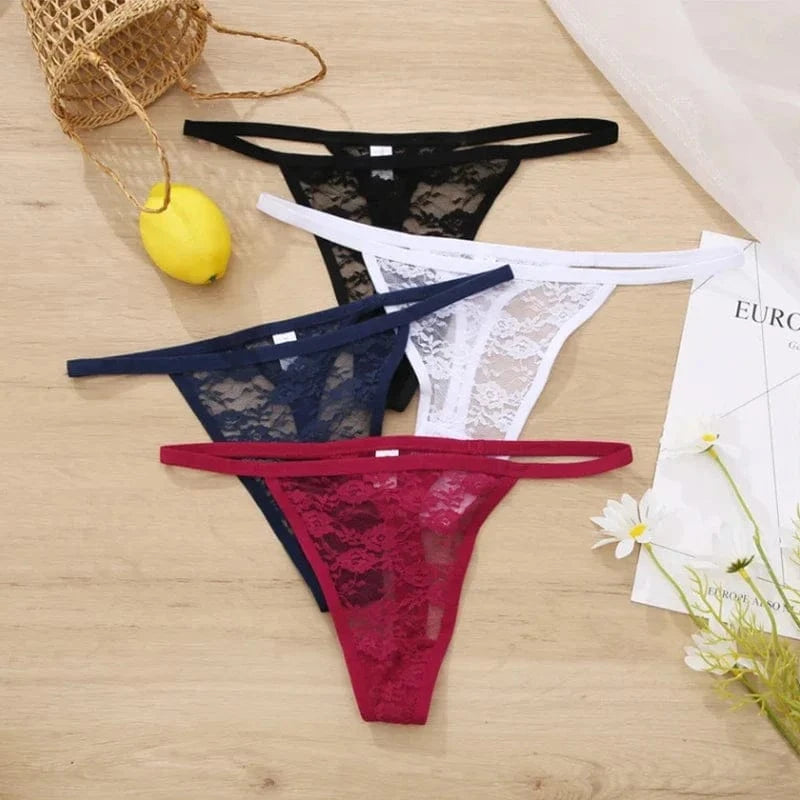 5PCS/Set Women's Underwear Lace Panties Floral Lingerie Woman Panties Sexy Thong G-String Female Pantys Perspective Intimates - A-1 Thread Vault