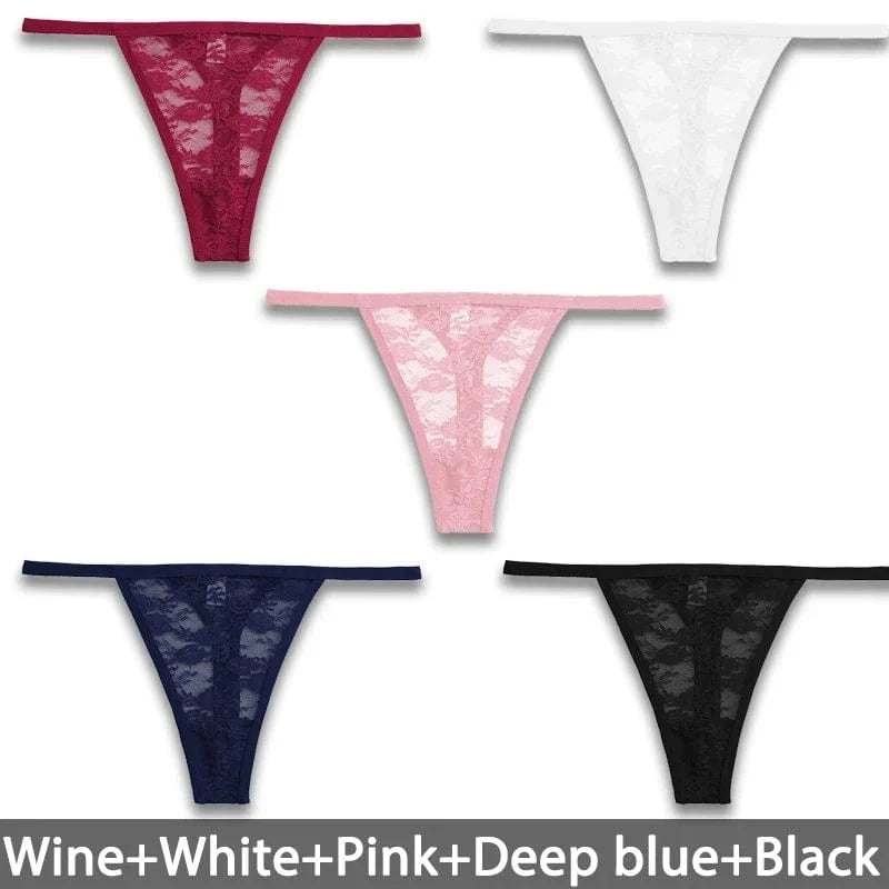 5PCS/Set Women's Underwear Lace Panties Floral Lingerie Woman Panties Sexy Thong G-String Female Pantys Perspective Intimates - A-1 Thread Vault