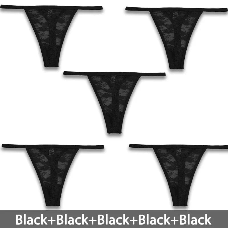 5PCS/Set Women's Underwear Lace Panties Floral Lingerie Woman Panties Sexy Thong G-String Female Pantys Perspective Intimates - A-1 Thread Vault