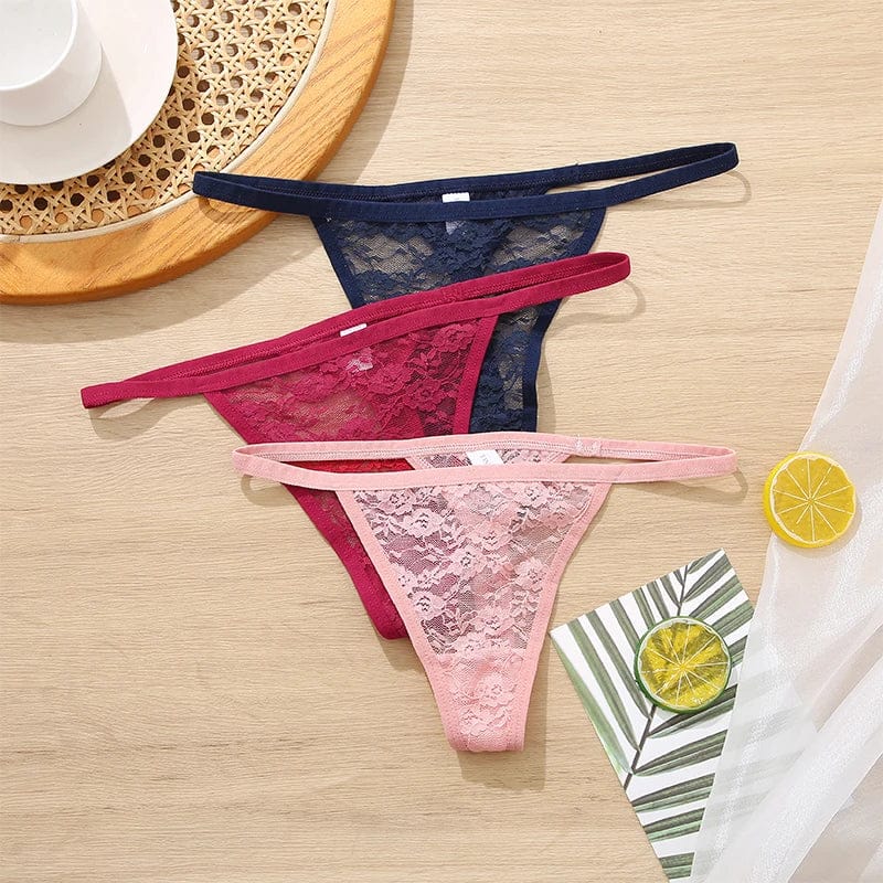 5PCS/Set Women's Underwear Lace Panties Floral Lingerie Woman Panties Sexy Thong G-String Female Pantys Perspective Intimates - A-1 Thread Vault