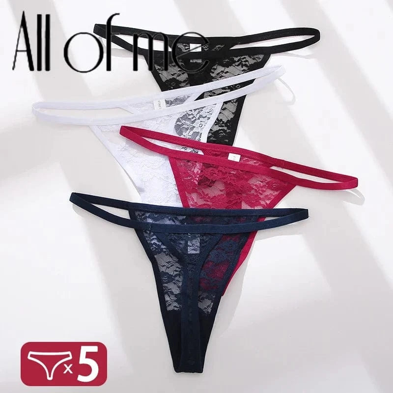 5PCS/Set Women's Underwear Lace Panties Floral Lingerie Woman Panties Sexy Thong G-String Female Pantys Perspective Intimates - A-1 Thread Vault
