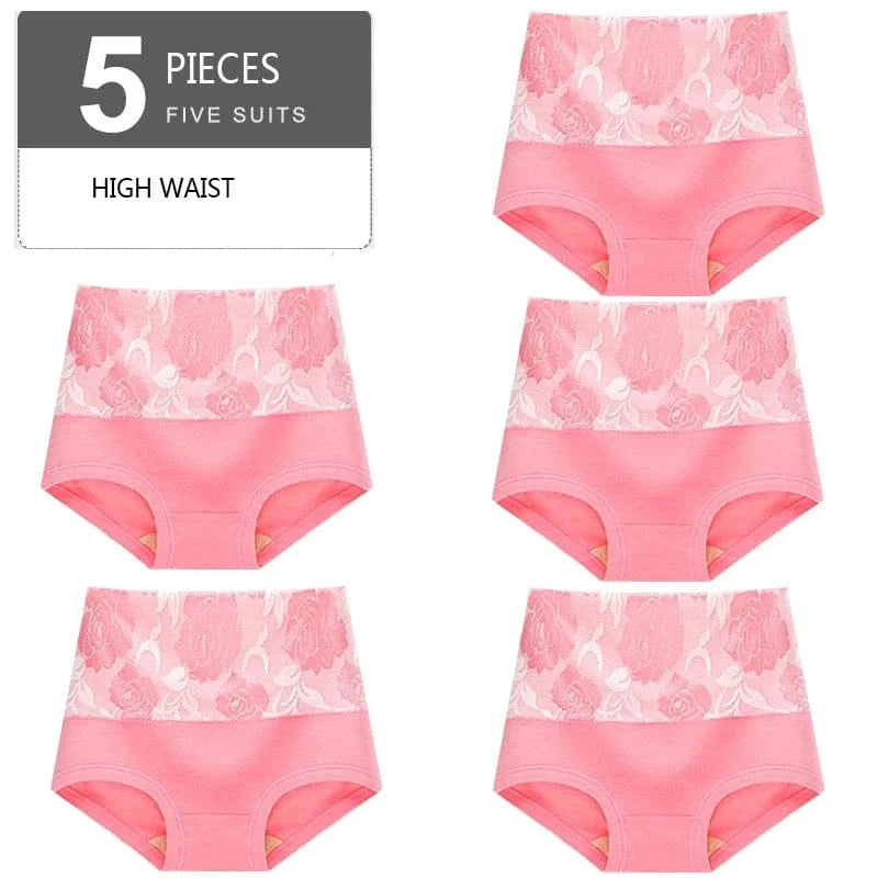 5Pcs Women Panties High Waist Body Shaper Underwear Print Girls Briefs Soft Sexy Underpants Breathable Cotton Female Lingerie - A-1 Thread Vault