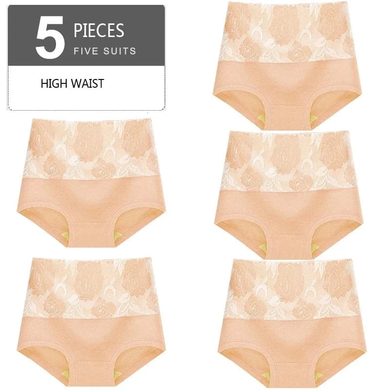 5Pcs Women Panties High Waist Body Shaper Underwear Print Girls Briefs Soft Sexy Underpants Breathable Cotton Female Lingerie - A-1 Thread Vault