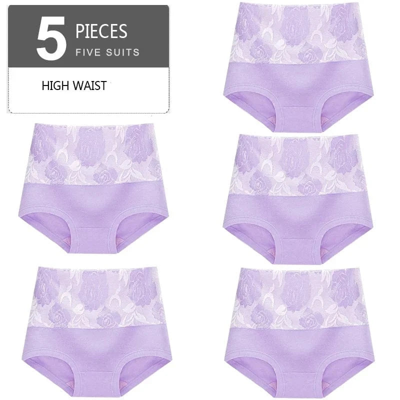 5Pcs Women Panties High Waist Body Shaper Underwear Print Girls Briefs Soft Sexy Underpants Breathable Cotton Female Lingerie - A-1 Thread Vault