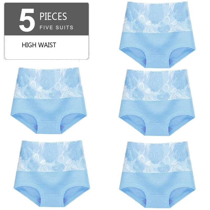 5Pcs Women Panties High Waist Body Shaper Underwear Print Girls Briefs Soft Sexy Underpants Breathable Cotton Female Lingerie - A-1 Thread Vault