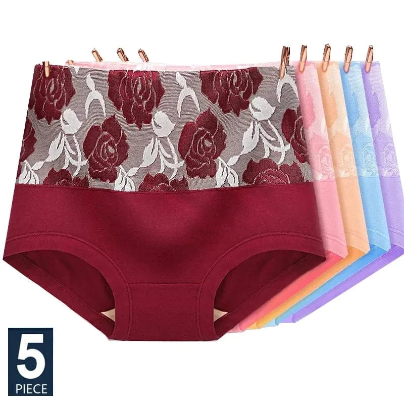 5Pcs Women Panties High Waist Body Shaper Underwear Print Girls Briefs Soft Sexy Underpants Breathable Cotton Female Lingerie - A-1 Thread Vault