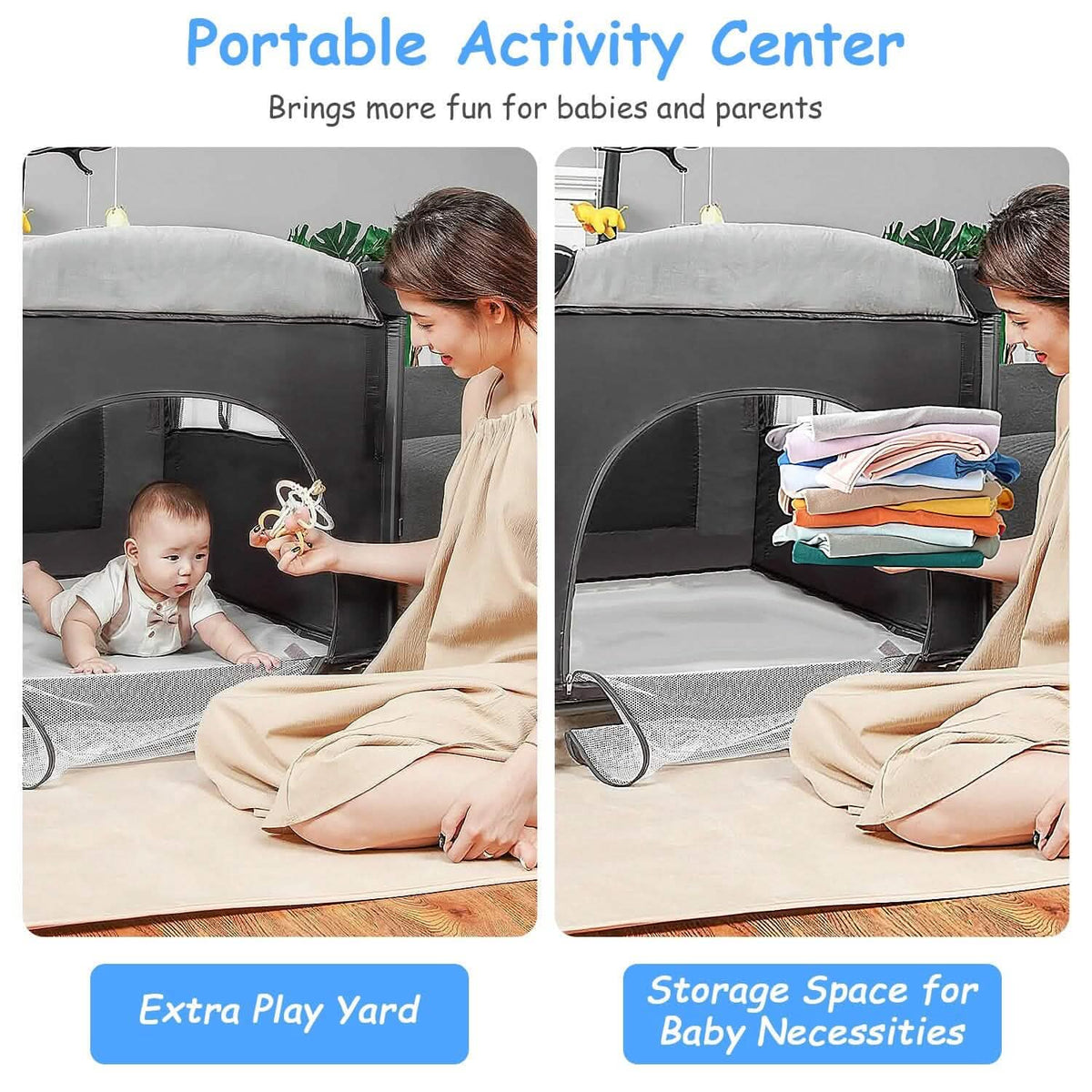 6-in-1 Foldable Baby Crib with Activity Center Diaper Changing Table - A-1 Thread Vault