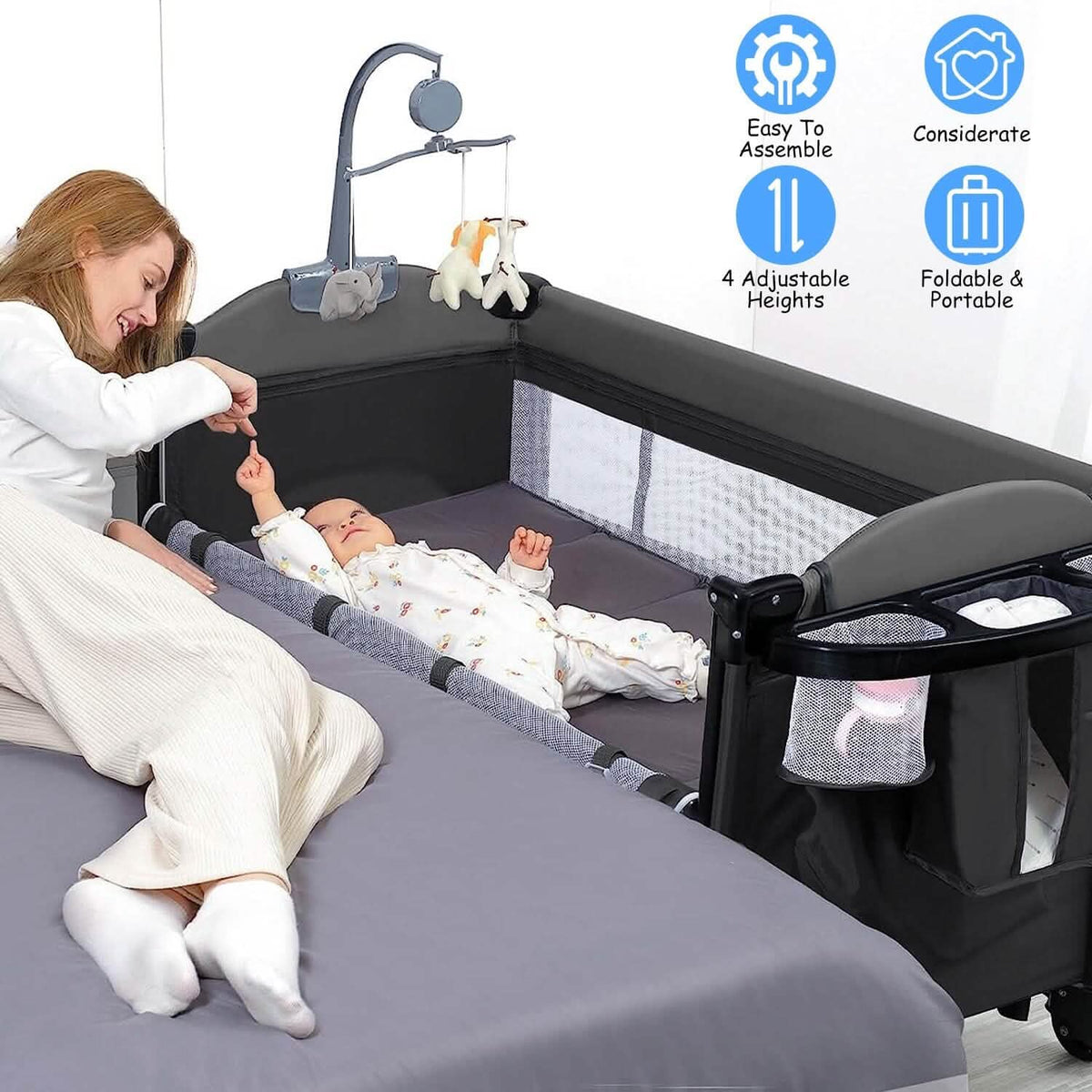 6-in-1 Foldable Baby Crib with Activity Center Diaper Changing Table - A-1 Thread Vault