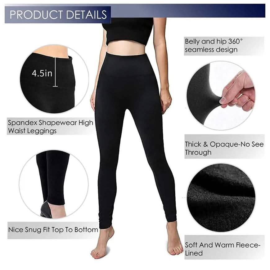 6-Pack: Hot Women’s Fleece Lined Leggings High Waist Soft Stretchy Warm Leggings - A-1 Thread Vault