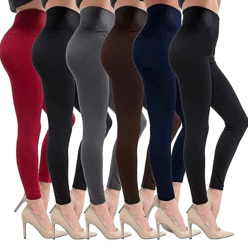 6-Pack: Hot Women’s Fleece Lined Leggings High Waist Soft Stretchy Warm Leggings - A-1 Thread Vault