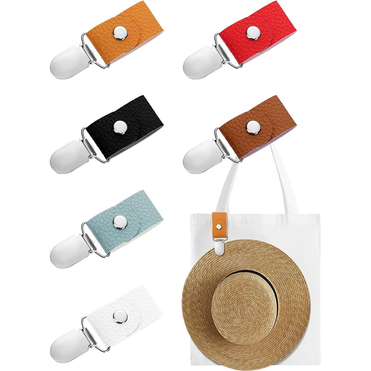 6-Piece: Hat Clip for Summer Travel on Bag Luggage PU Leather Hat - A-1 Thread Vault