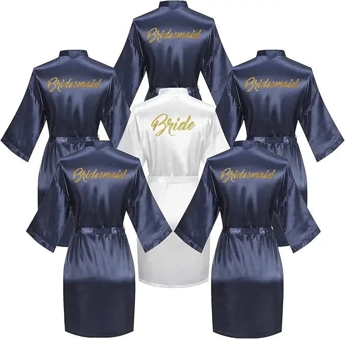 6 Pieces Bridal Shower Bathrobe Set for Bride and Bridesmaid Silky Robe Set Getting Ready Dressing Gown - A-1 Thread Vault