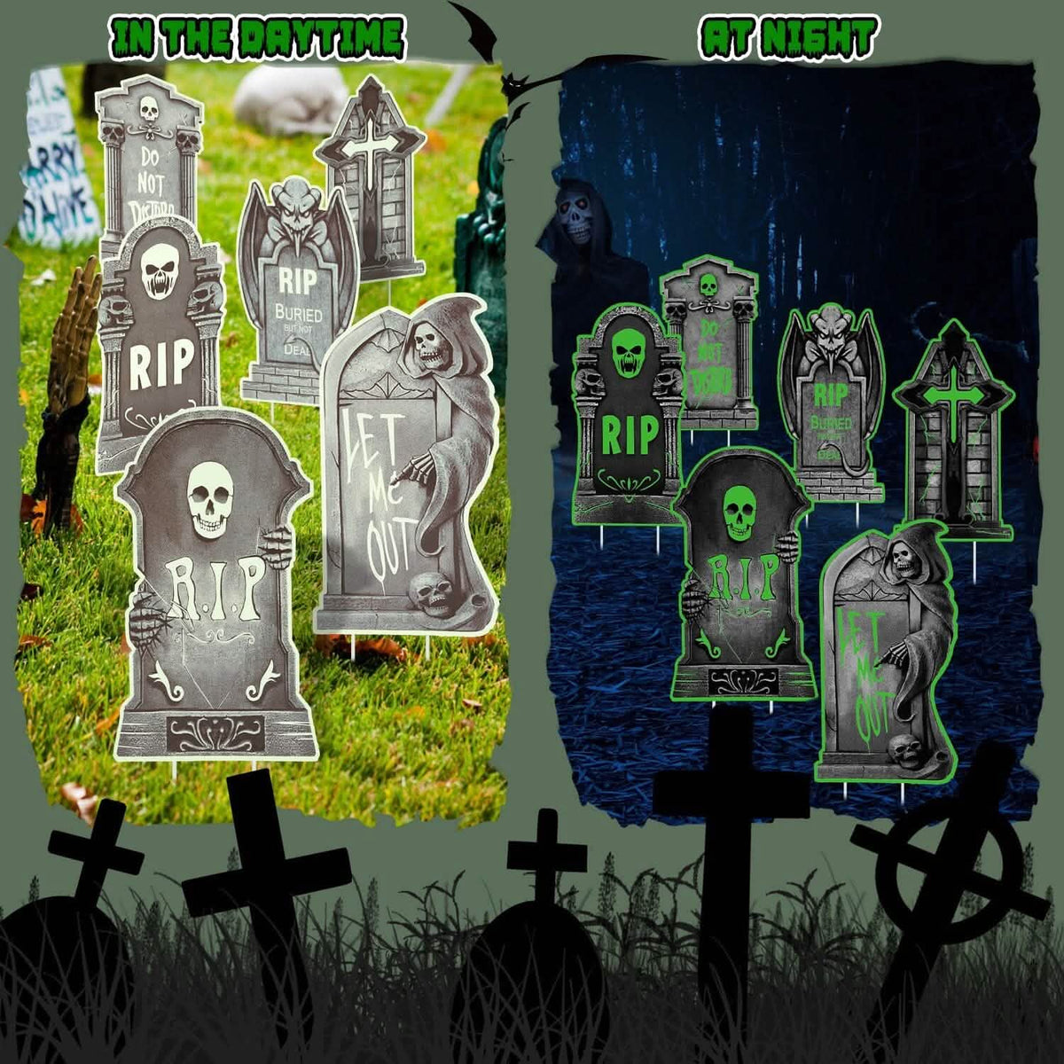 6-Pieces: Glow in the Dark Halloween Yard Sign Decorations with 12 Stakes - A-1 Thread Vault