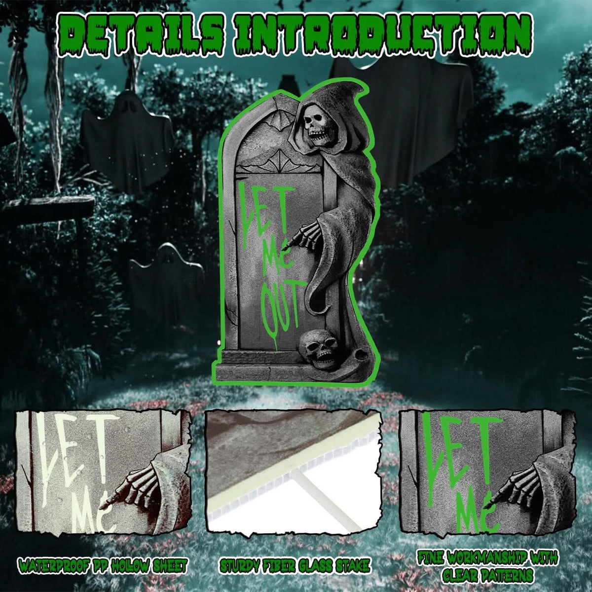 6-Pieces: Glow in the Dark Halloween Yard Sign Decorations with 12 Stakes - A-1 Thread Vault