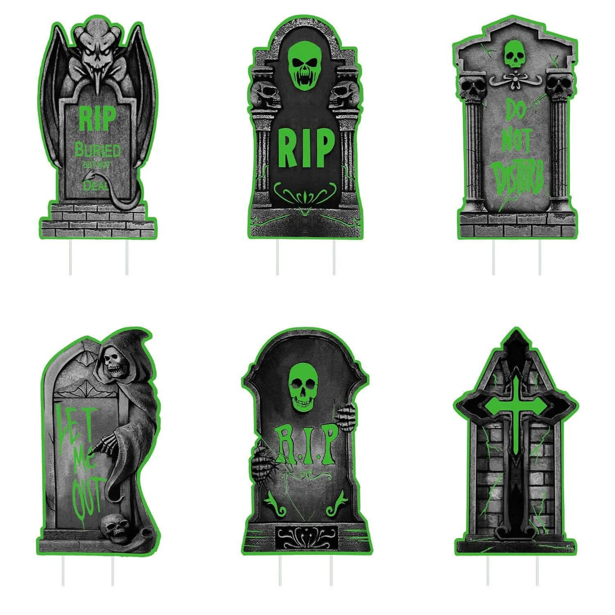 6-Pieces: Glow in the Dark Halloween Yard Sign Decorations with 12 Stakes - A-1 Thread Vault