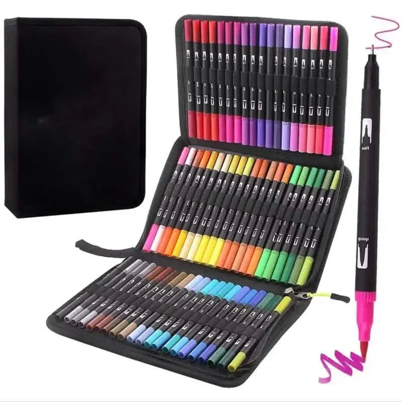 60-Pieces: Vibrant Double-Tip Brush Pens - Artist-Grade Fine & Brush Markers - A-1 Thread Vault