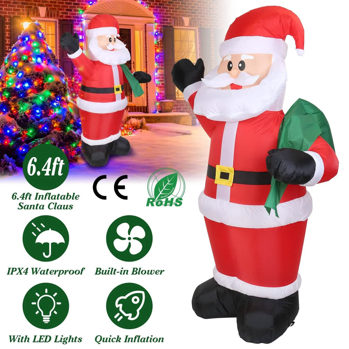 6.4ft Inflatable Christmas Giant Santa Claus - A-1 Thread Vault