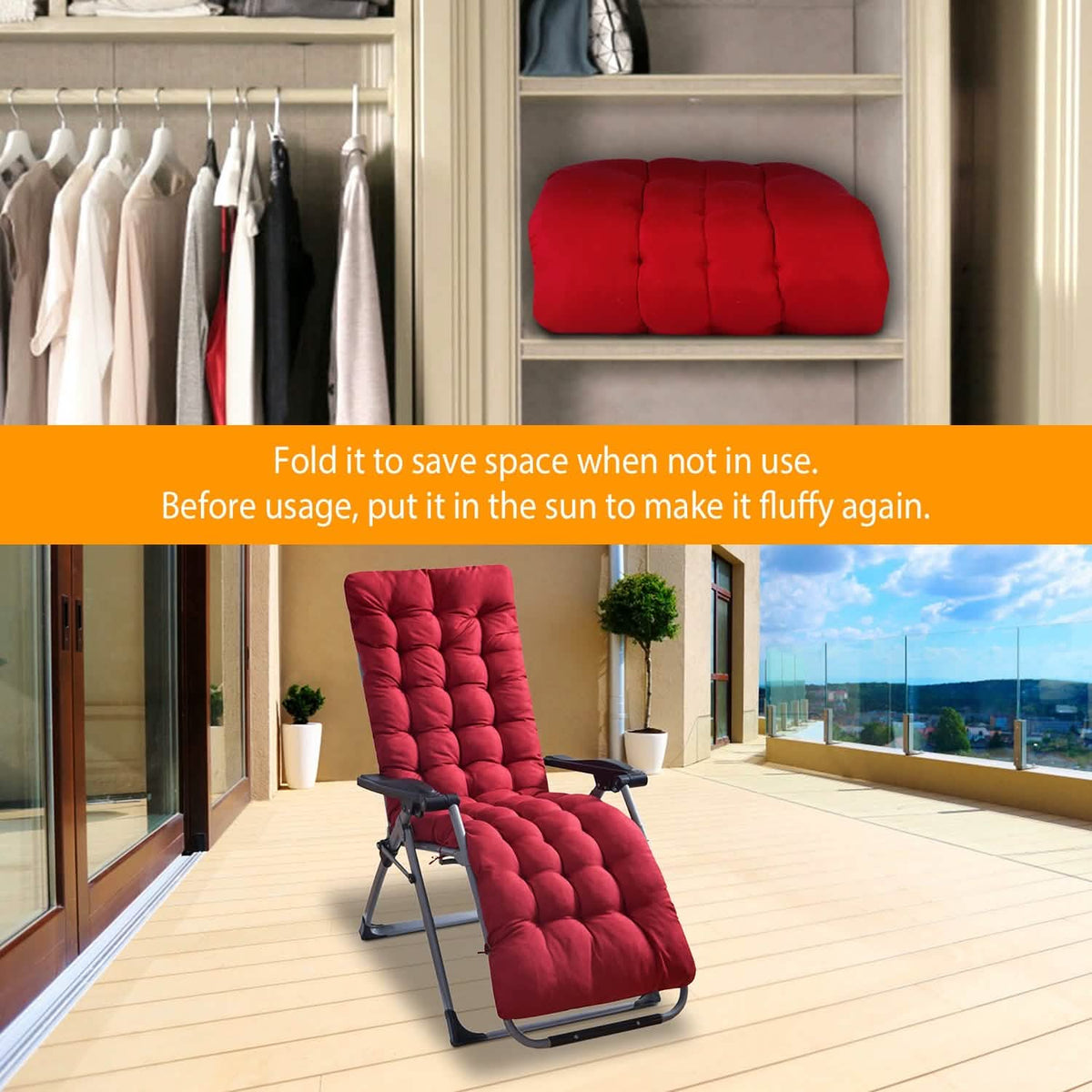 67x22in Chaise Lounger Cushion Recliner Rocking Chair Sofa - A-1 Thread Vault