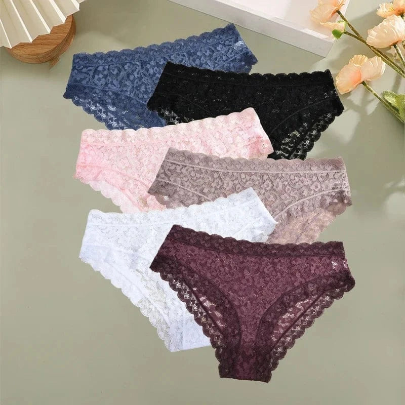 6PCS/Set Women Sexy Lace Panties Low Waist Briefs Hollow Out Comfortable Breathable Lingerie Floral Embroidery Ladies Underpants - A-1 Thread Vault