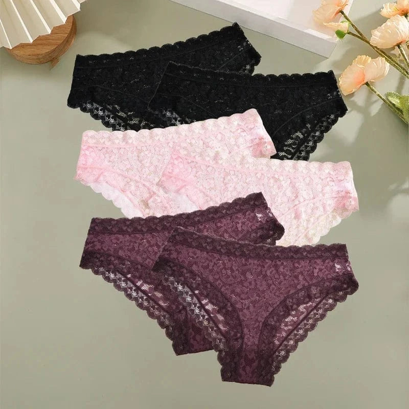 6PCS/Set Women Sexy Lace Panties Low Waist Briefs Hollow Out Comfortable Breathable Lingerie Floral Embroidery Ladies Underpants - A-1 Thread Vault