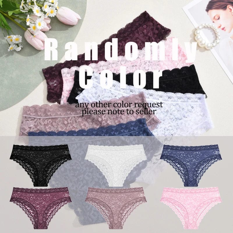 6PCS/Set Women Sexy Lace Panties Low Waist Briefs Hollow Out Comfortable Breathable Lingerie Floral Embroidery Ladies Underpants - A-1 Thread Vault