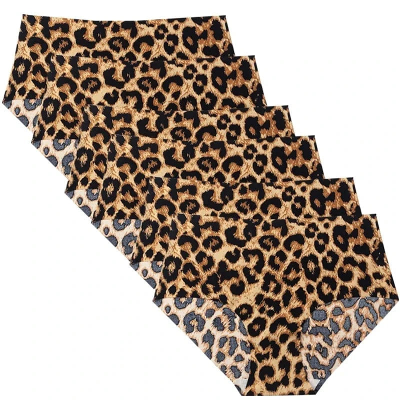 6pcs Women's Seamless Ice Silk Panties Female Mid Waist Plus Size Leopard Print Underwear Girls Fashion Brief Lady Comfort Panty - A-1 Thread Vault