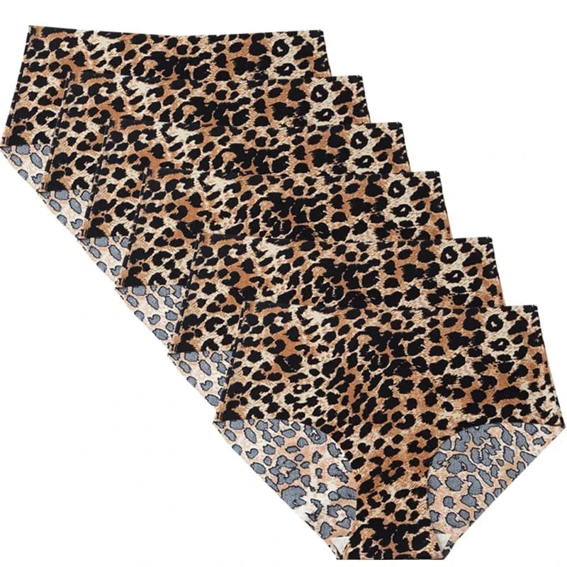 6pcs Women's Seamless Ice Silk Panties Female Mid Waist Plus Size Leopard Print Underwear Girls Fashion Brief Lady Comfort Panty - A-1 Thread Vault