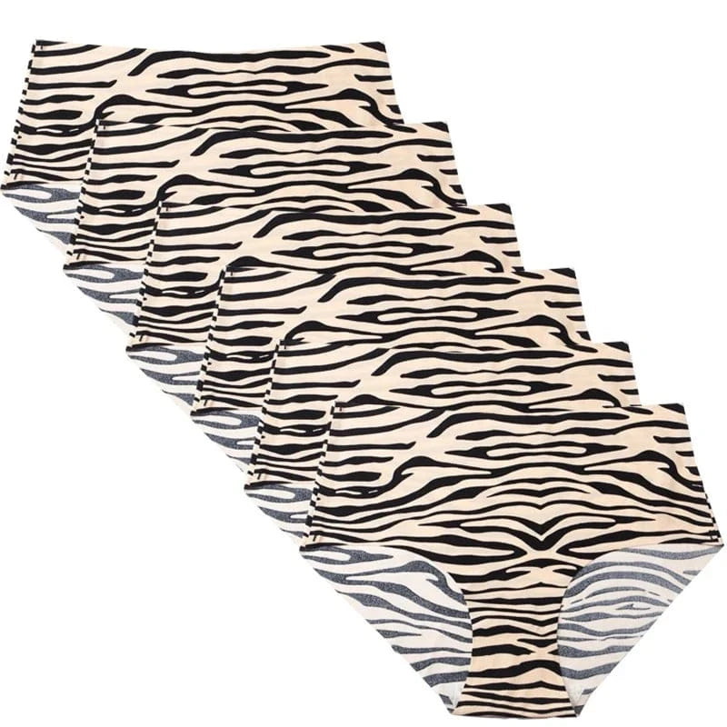 6pcs Women's Seamless Ice Silk Panties Female Mid Waist Plus Size Leopard Print Underwear Girls Fashion Brief Lady Comfort Panty - A-1 Thread Vault