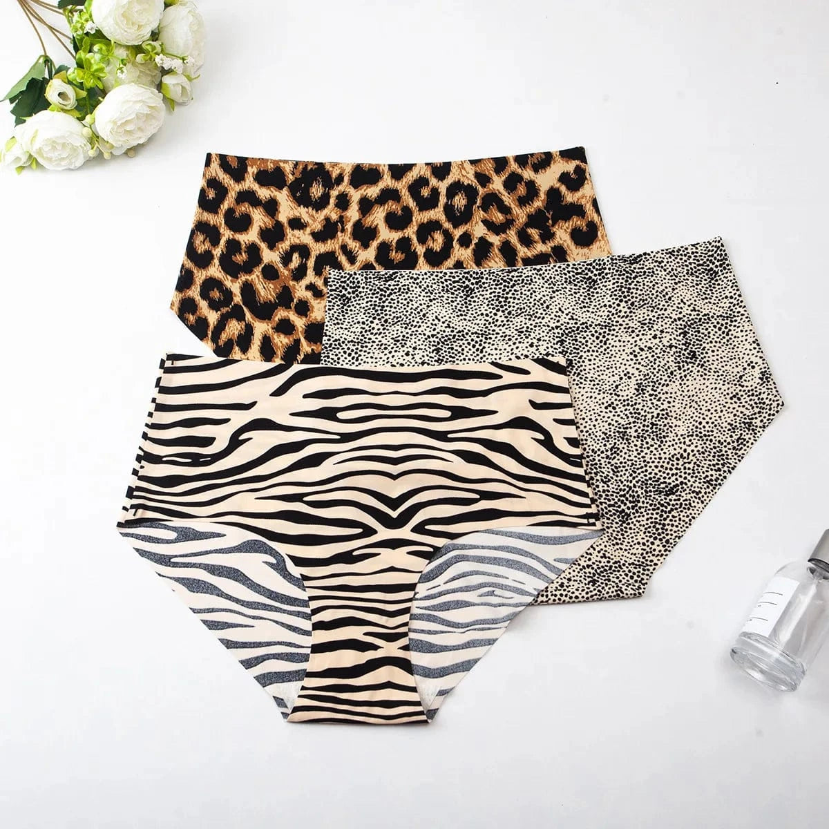 6pcs Women's Seamless Ice Silk Panties Female Mid Waist Plus Size Leopard Print Underwear Girls Fashion Brief Lady Comfort Panty - A-1 Thread Vault