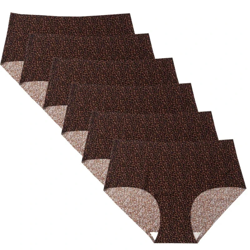 6pcs Women's Seamless Ice Silk Panties Female Mid Waist Plus Size Leopard Print Underwear Girls Fashion Brief Lady Comfort Panty - A-1 Thread Vault