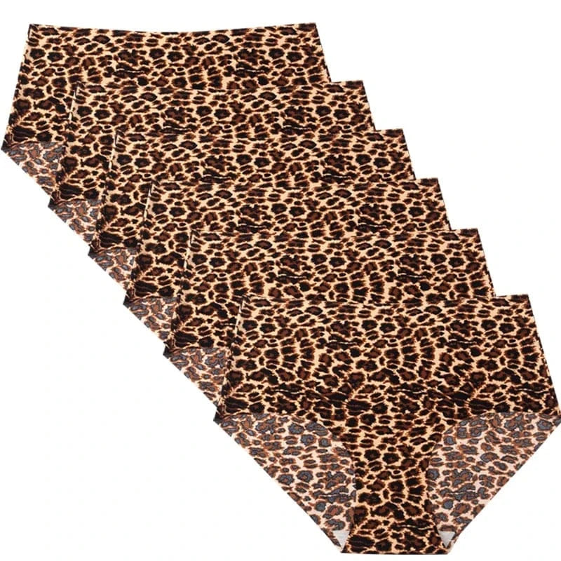 6pcs Women's Seamless Ice Silk Panties Female Mid Waist Plus Size Leopard Print Underwear Girls Fashion Brief Lady Comfort Panty - A-1 Thread Vault