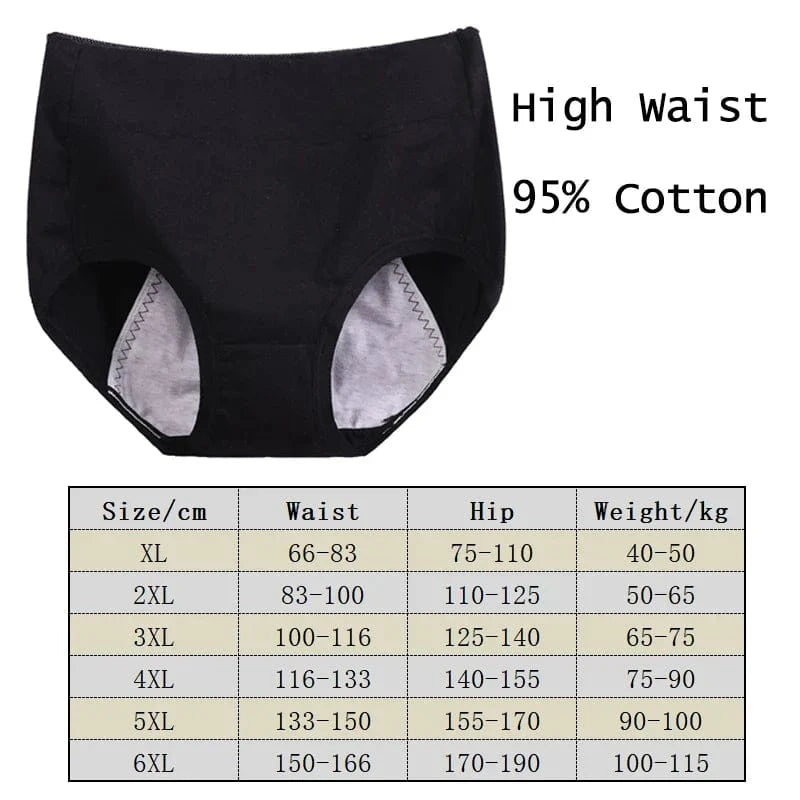 6XL 115kg Plus Size Fat Women Physiological Underwear Menstrual Leak Proof Pure Cotton High Waist Sanitary Lingerie Panties - A-1 Thread Vault