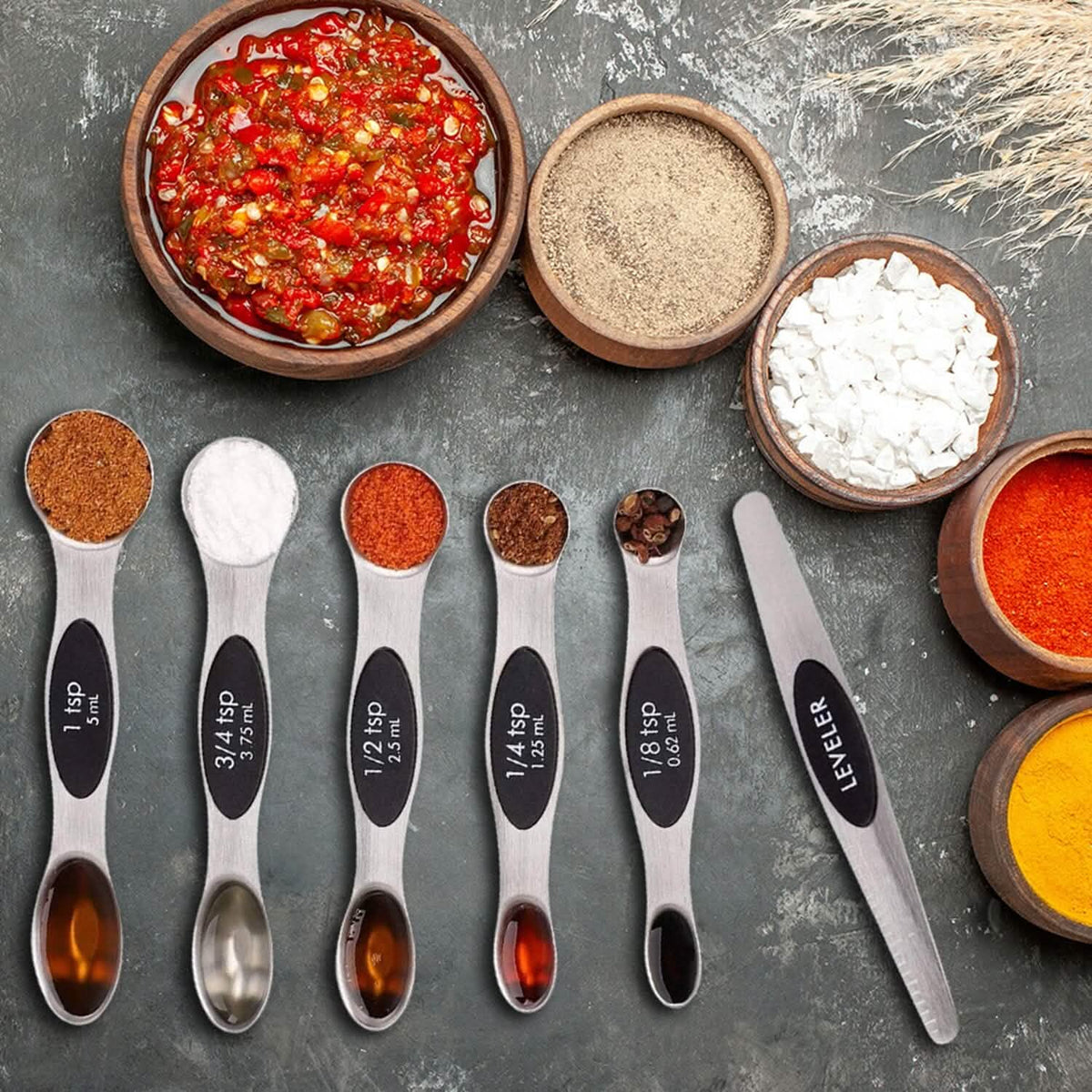 7-Piece: Double Sided Stackable Magnetic Measuring Spoons Set with Leveler - A-1 Thread Vault