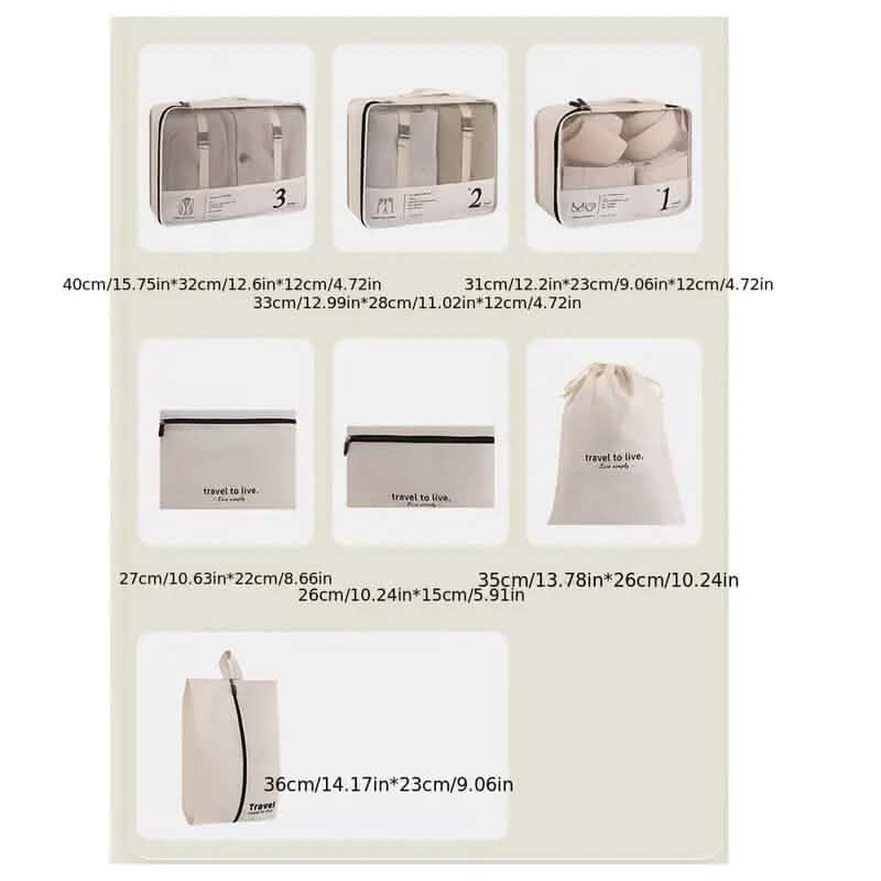 7-Piece: Travel Packaging Cube Bags - A-1 Thread Vault