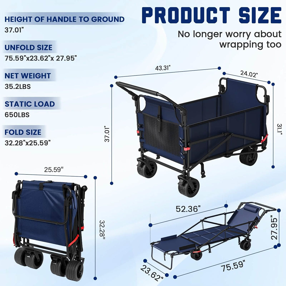 2-in-1 Folding Wagon Cart Chair 650LBS Capacity - A-1 Thread Vault