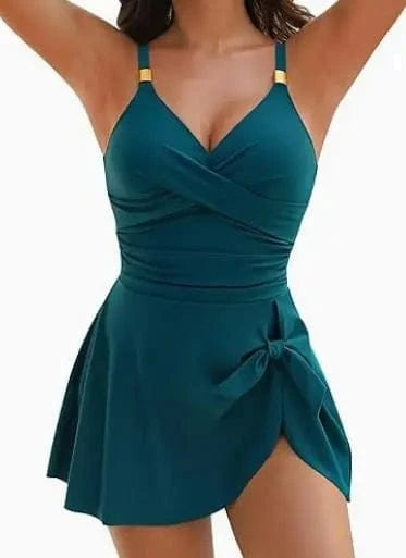 8 Colors Cute Women Swimdress Tummy Control Sexy One Piece Slim & Comfortable Ruched & Cross Swimwear Elastic Beachwear 2025 New - A-1 Thread Vault