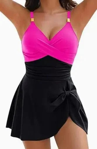 8 Colors Cute Women Swimdress Tummy Control Sexy One Piece Slim & Comfortable Ruched & Cross Swimwear Elastic Beachwear 2025 New - A-1 Thread Vault