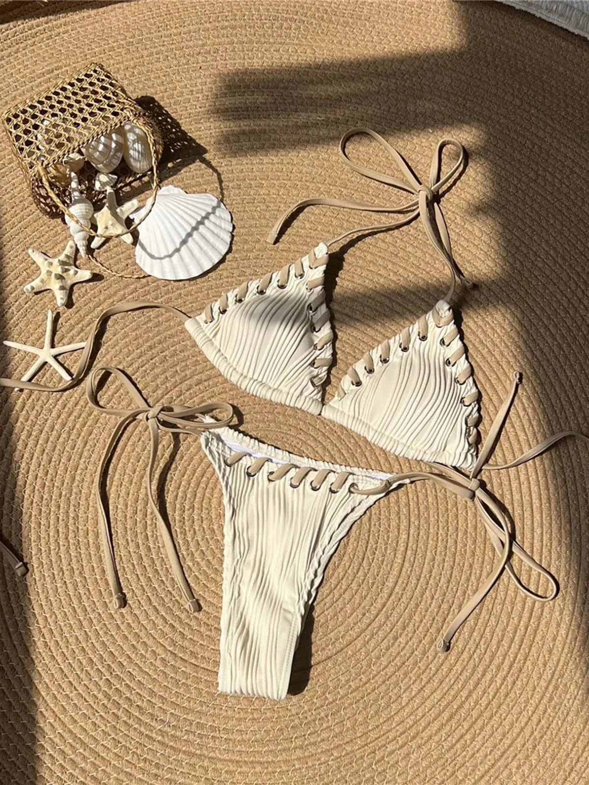 8 Colors Halter Ribbed High Leg Cut Bikini Female Swimsuit Women Swimwear Two-pieces Bikini set Bather Bathing Suit Swim V5541Y - A-1 Thread Vault