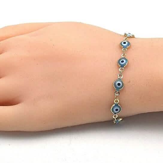 8" Gold Filled Evil Eye Light Blue Bracelet - A-1 Thread Vault
