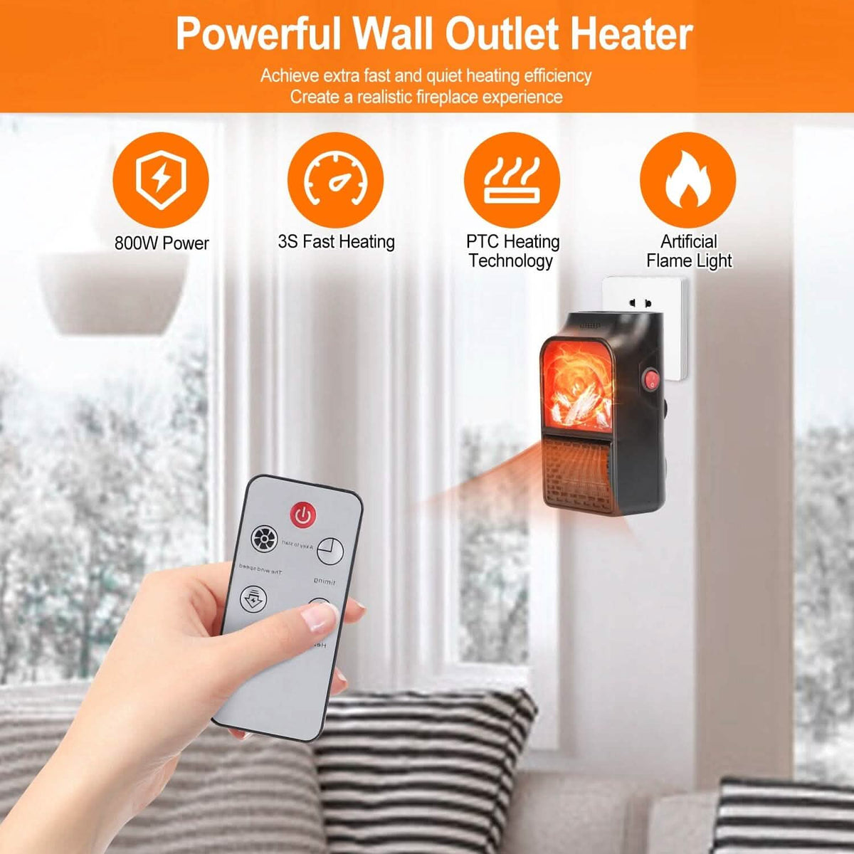 800w Plug-In Space Heater Wall Outlet with 360° Rotatable Plug - A-1 Thread Vault