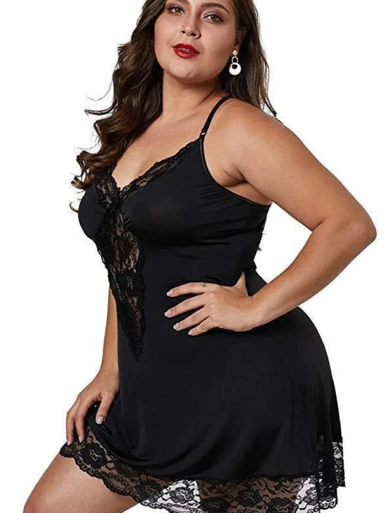 8XL Large Size Spaghetti Straps Nightgown Women Summer Lace Satin Sleepwear Plus Size Nightdress Ladies Pajamas Home Clothes - A-1 Thread Vault