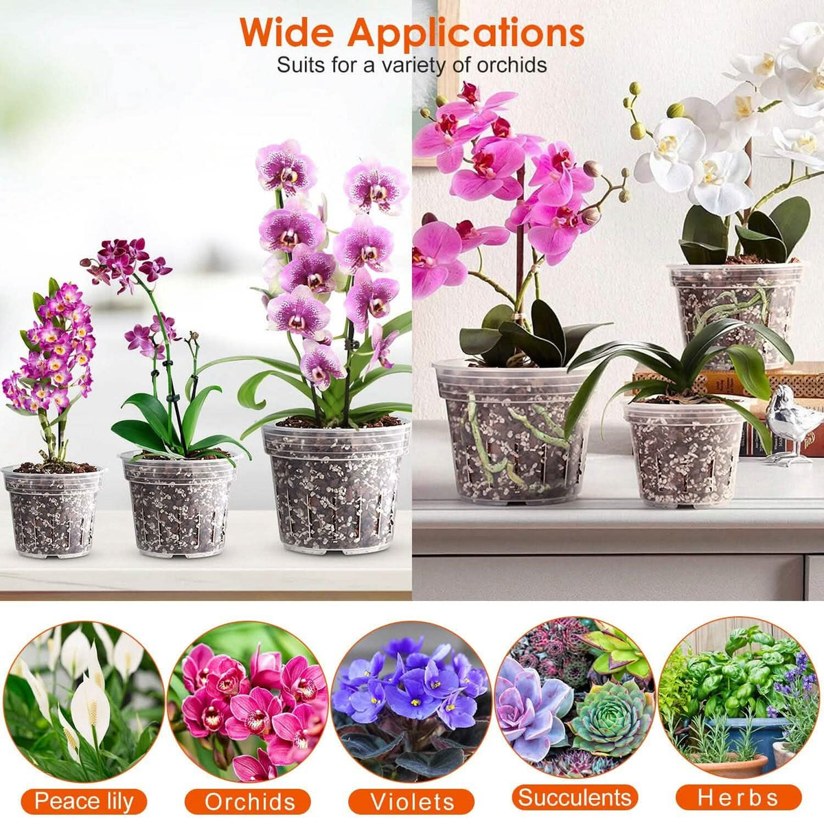 9-Piece: Orchid Pots Clear Reusable Plastic Flower Plant Nursery Planter - A-1 Thread Vault