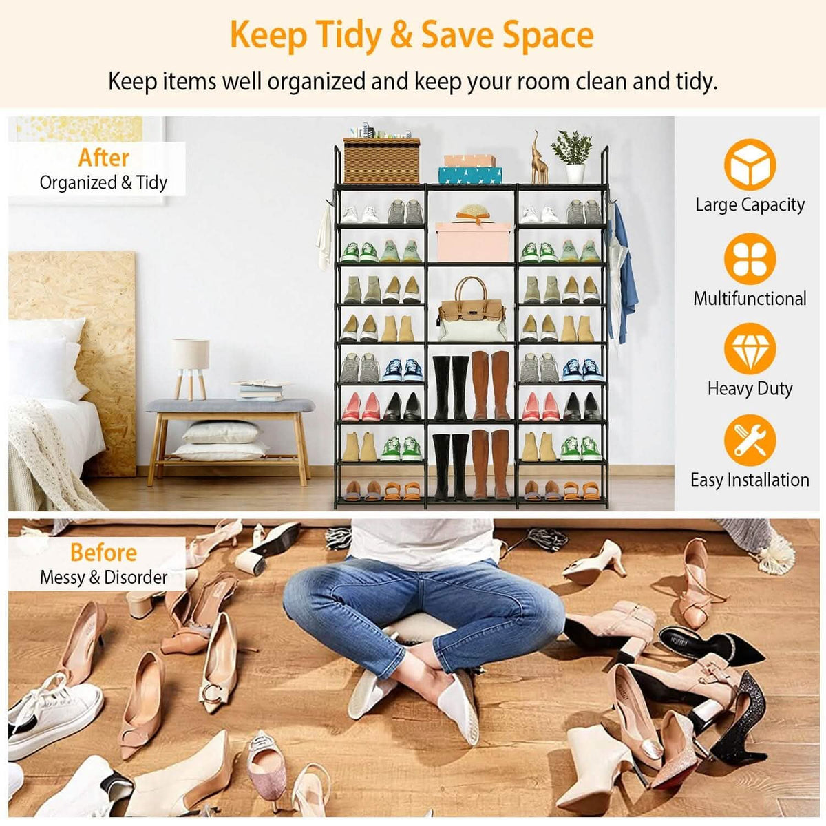 9-Tier: Shoe Rack Metal Storage - A-1 Thread Vault