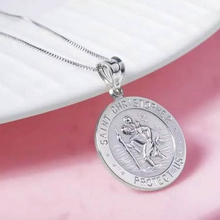 925 Sterling Silver 20MM Saint Christopher Religious Pendant Necklace - A-1 Thread Vault