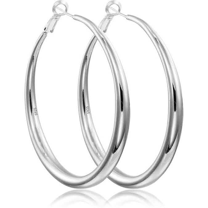 925 Sterling Silver Round Hoop Earrings – 40mm, 50mm or 60mm - A-1 Thread Vault