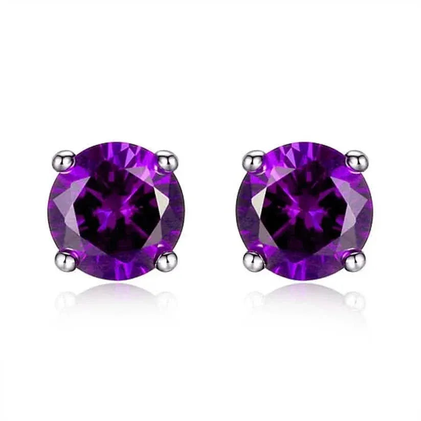925 Sterling Silver 6mm Round-Cut Amethyst Stud Earrings - A-1 Thread Vault