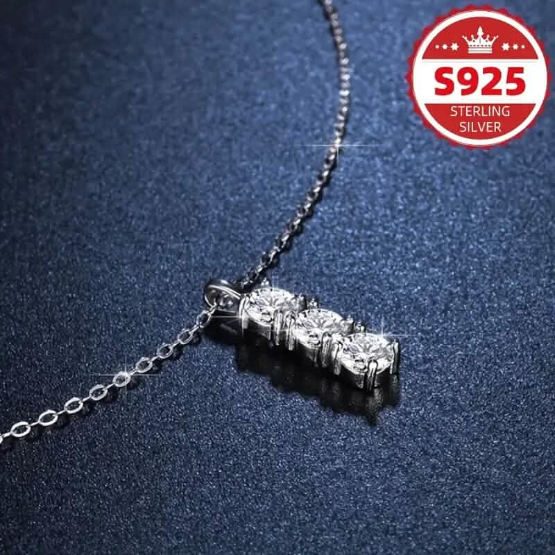 925 Sterling Silver Necklace Three Vertical Synthetic Zirconia Pendants - A-1 Thread Vault